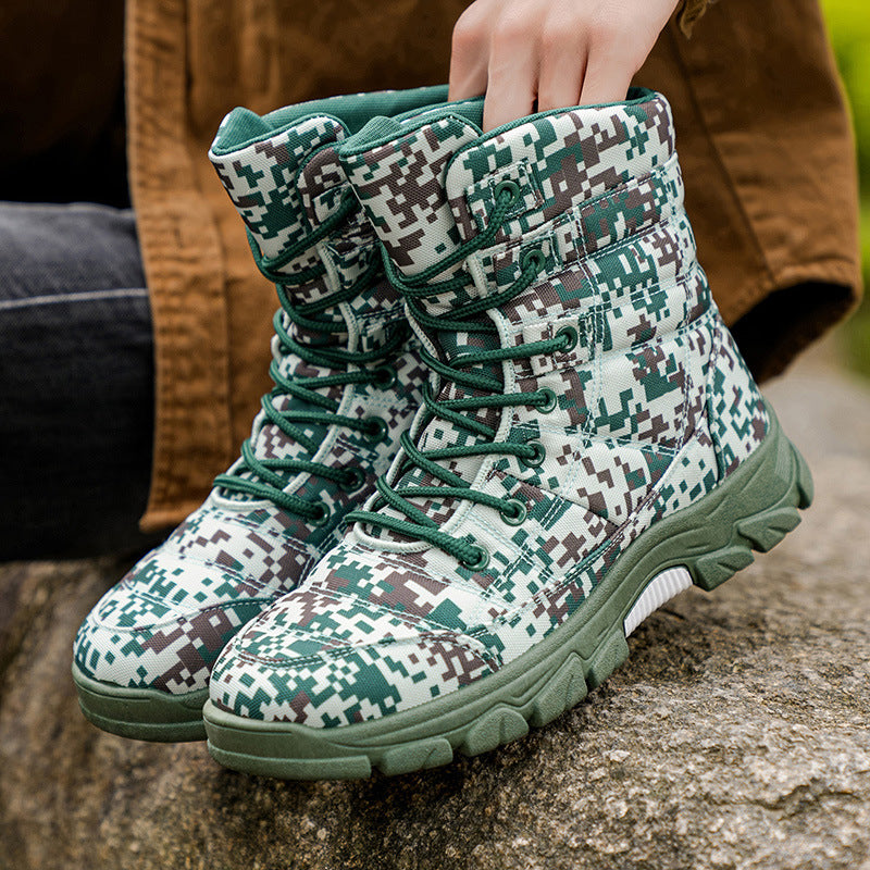 Fleece Lined Camouflage Hiking Boots Thick Sole